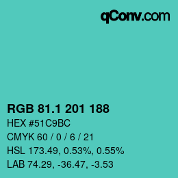 カラーコード: RGB 81.1 201 188 | qconv.com