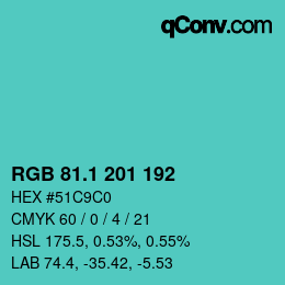 カラーコード: RGB 81.1 201 192 | qconv.com