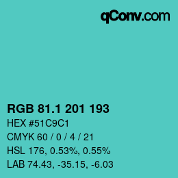カラーコード: RGB 81.1 201 193 | qconv.com