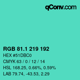 カラーコード: RGB 81.1 219 192 | qconv.com