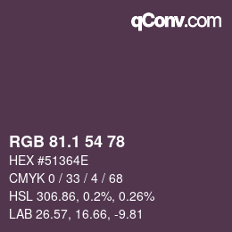 カラーコード: RGB 81.1 54 78 | qconv.com