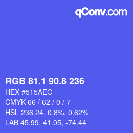 カラーコード: RGB 81.1 90.8 236 | qconv.com