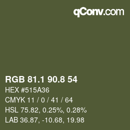 Color code: RGB 81.1 90.8 54 | qconv.com