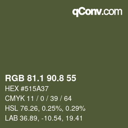 Color code: RGB 81.1 90.8 55 | qconv.com