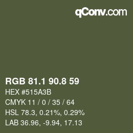 Farbcode: RGB 81.1 90.8 59 | qconv.com