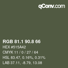 Color code: RGB 81.1 90.8 66 | qconv.com