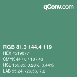 カラーコード: RGB 81.3 144.4 119 | qconv.com