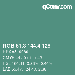 カラーコード: RGB 81.3 144.4 128 | qconv.com