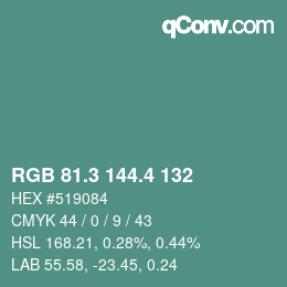 カラーコード: RGB 81.3 144.4 132 | qconv.com