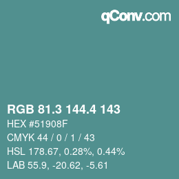 カラーコード: RGB 81.3 144.4 143 | qconv.com