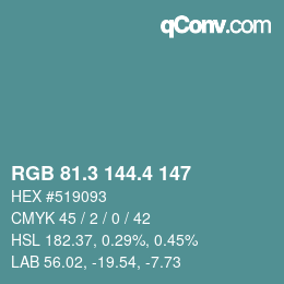 カラーコード: RGB 81.3 144.4 147 | qconv.com