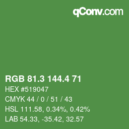 カラーコード: RGB 81.3 144.4 71 | qconv.com