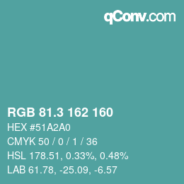 カラーコード: RGB 81.3 162 160 | qconv.com
