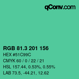 カラーコード: RGB 81.3 201 156 | qconv.com