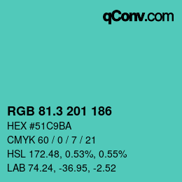 カラーコード: RGB 81.3 201 186 | qconv.com