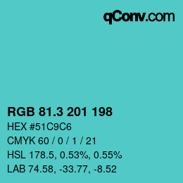 カラーコード: RGB 81.3 201 198 | qconv.com