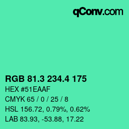 カラーコード: RGB 81.3 234.4 175 | qconv.com