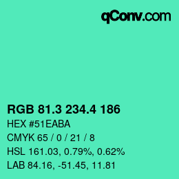 カラーコード: RGB 81.3 234.4 186 | qconv.com