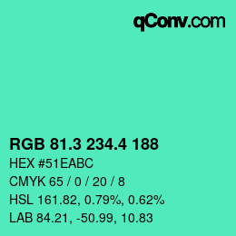 カラーコード: RGB 81.3 234.4 188 | qconv.com