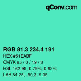カラーコード: RGB 81.3 234.4 191 | qconv.com