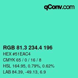 カラーコード: RGB 81.3 234.4 196 | qconv.com