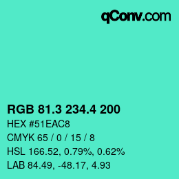 カラーコード: RGB 81.3 234.4 200 | qconv.com