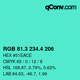 カラーコード: RGB 81.3 234.4 206 | qconv.com