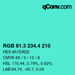 カラーコード: RGB 81.3 234.4 210 | qconv.com