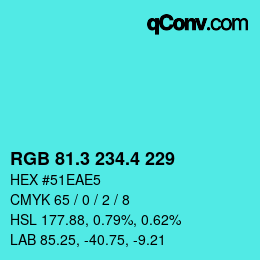カラーコード: RGB 81.3 234.4 229 | qconv.com