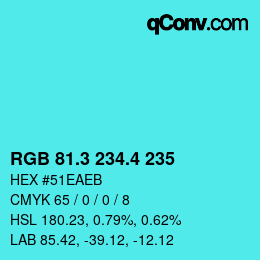 カラーコード: RGB 81.3 234.4 235 | qconv.com