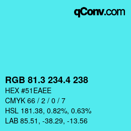 カラーコード: RGB 81.3 234.4 238 | qconv.com