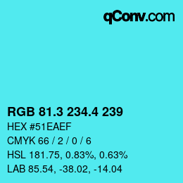カラーコード: RGB 81.3 234.4 239 | qconv.com