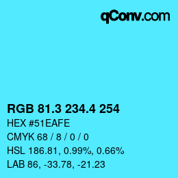 カラーコード: RGB 81.3 234.4 254 | qconv.com