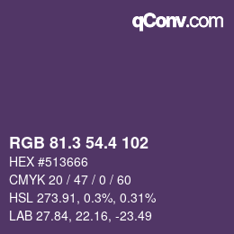 カラーコード: RGB 81.3 54.4 102 | qconv.com