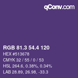 カラーコード: RGB 81.3 54.4 120 | qconv.com