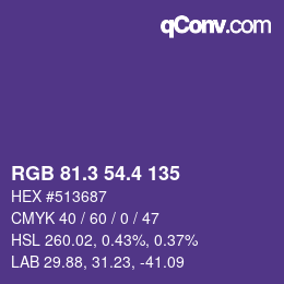 カラーコード: RGB 81.3 54.4 135 | qconv.com