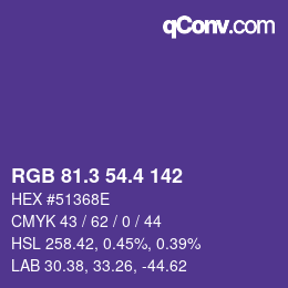 カラーコード: RGB 81.3 54.4 142 | qconv.com