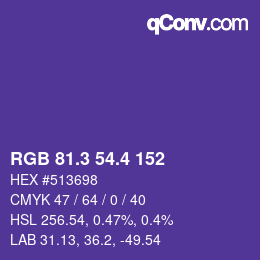 カラーコード: RGB 81.3 54.4 152 | qconv.com