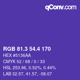 カラーコード: RGB 81.3 54.4 170 | qconv.com