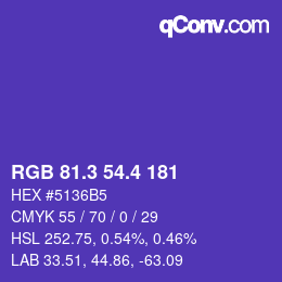 カラーコード: RGB 81.3 54.4 181 | qconv.com