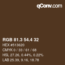 カラーコード: RGB 81.3 54.4 32 | qconv.com