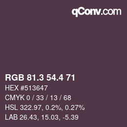 カラーコード: RGB 81.3 54.4 71 | qconv.com