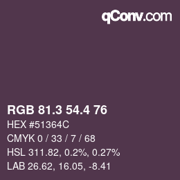 カラーコード: RGB 81.3 54.4 76 | qconv.com