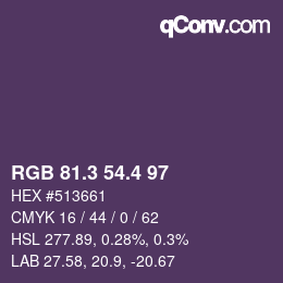 カラーコード: RGB 81.3 54.4 97 | qconv.com