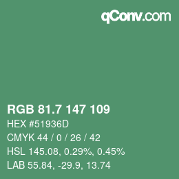 カラーコード: RGB 81.7 147 109 | qconv.com
