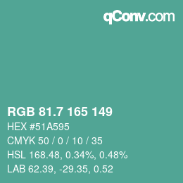 カラーコード: RGB 81.7 165 149 | qconv.com