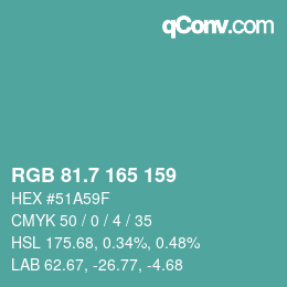 カラーコード: RGB 81.7 165 159 | qconv.com