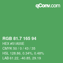 カラーコード: RGB 81.7 165 94 | qconv.com