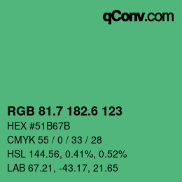 カラーコード: RGB 81.7 182.6 123 | qconv.com