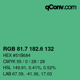 カラーコード: RGB 81.7 182.6 132 | qconv.com